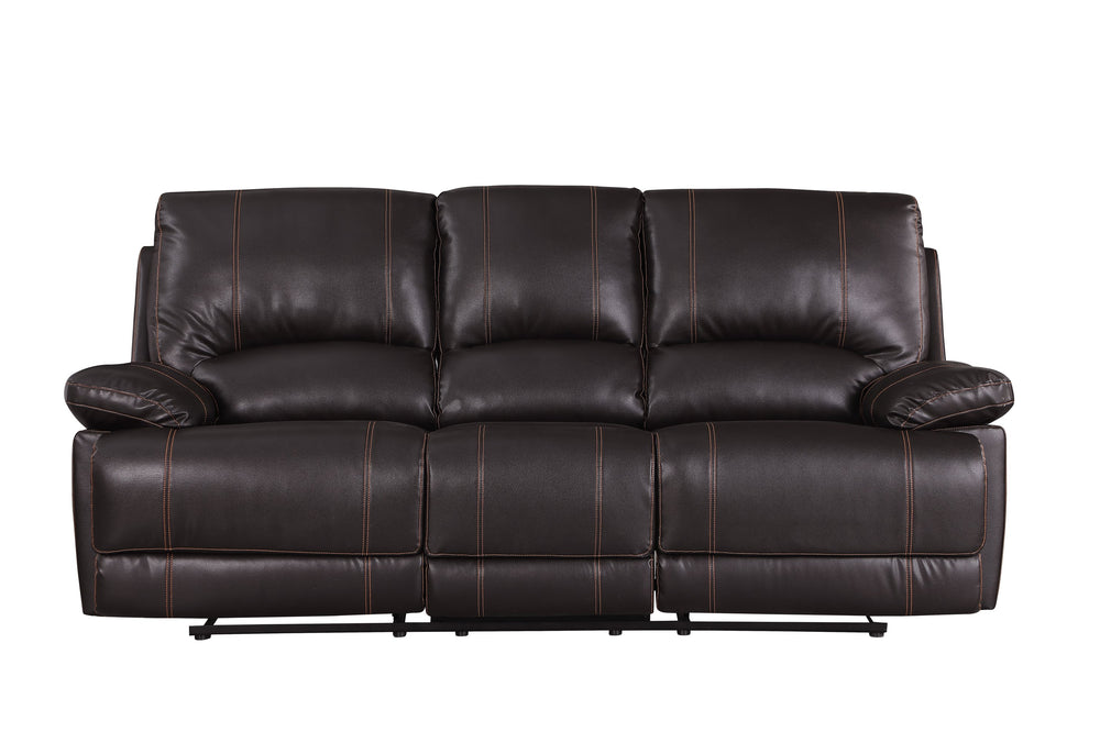 English Elm Global United Leather-Air Reclining Sofa Brown Leather Stainless Steel Base Lumbar Support Plush Foam Padding 48x40x68 Inches Recliner Comfort B05777965