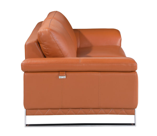 English Elm Top Grain Italian Leather Loveseat with 3-Layer High-Density Foam, Stainless Steel Legs, Solid Wood Frame Camel B05777869