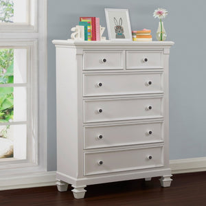English Elm Glendale Six Drawer Tall Chest Pure White Finish Vertical Bedroom Storage Solution B02263735