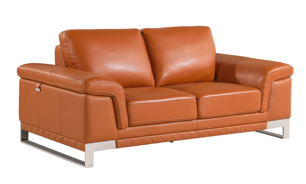 English Elm Top Grain Italian Leather Loveseat with 3-Layer High-Density Foam, Stainless Steel Legs, Solid Wood Frame Camel B05777869