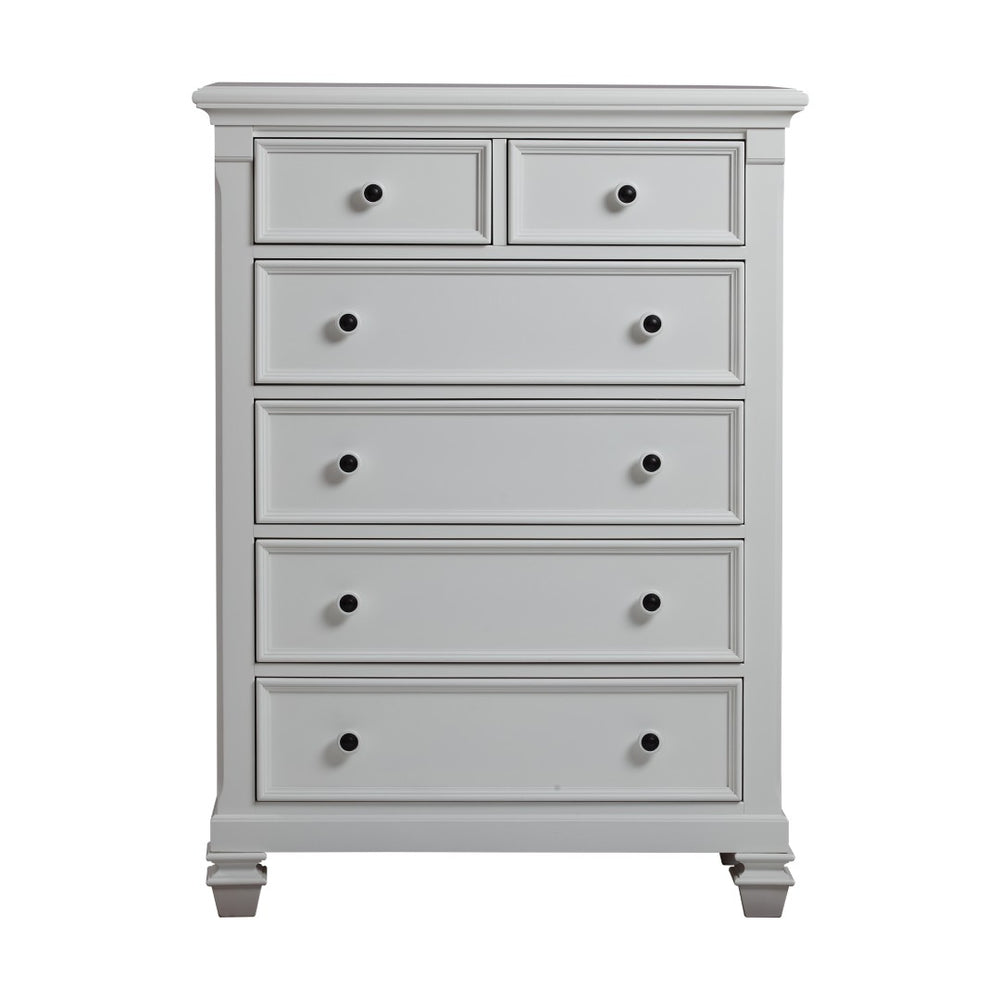 English Elm Glendale Six Drawer Tall Chest Pure White Finish Vertical Bedroom Storage Solution B02263735
