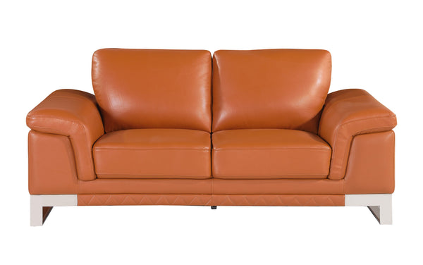 English Elm Top Grain Italian Leather Loveseat with 3-Layer High-Density Foam, Stainless Steel Legs, Solid Wood Frame Camel B05777869