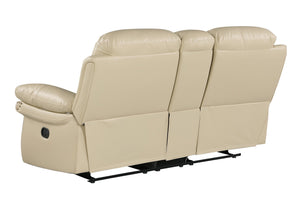English Elm Global United Leather Air Reclining Console Loveseat with Lumbar Support, Stainless Steel Base, Plush Upholstery Beige B05777731