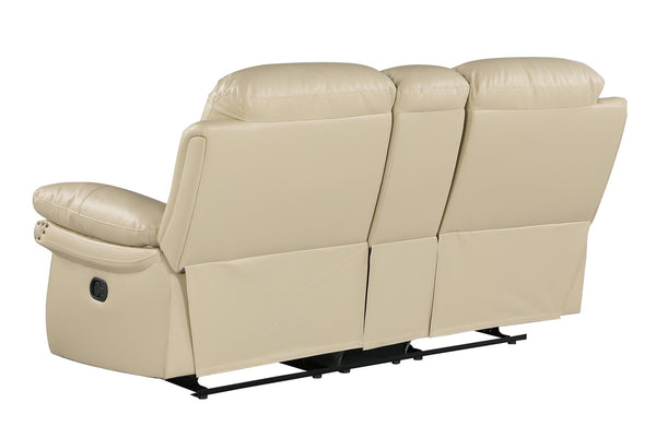 English Elm Global United Leather Air Reclining Console Loveseat with Lumbar Support, Stainless Steel Base, Plush Upholstery Beige B05777731