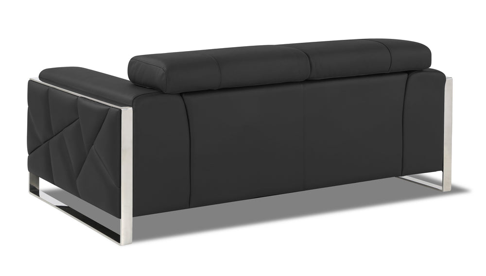 English Elm Global Top Grain Italian Leather Loveseat with 3-Layer High-Density Foam, Stainless Chrome Legs, Solid Wood Frame Dark Gray B05777941