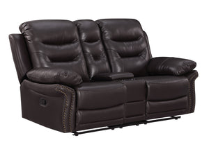 English Elm Global United Leather Air Reclining Console Loveseat with Lumbar Support, Stainless Steel Base, Plush Upholstery Brown B05777734