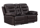 English Elm Leather Air Upholstered Reclining Console Loveseat With Fiber Back