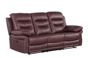 English Elm Leather Air Upholstered Reclining Sofa With Fiber Back