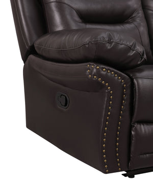 English Elm Global United Leather Air Reclining Console Loveseat with Lumbar Support, Stainless Steel Base, Plush Upholstery Brown B05777734