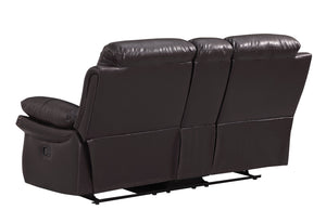 English Elm Global United Leather Air Reclining Console Loveseat with Lumbar Support, Stainless Steel Base, Plush Upholstery Brown B05777734