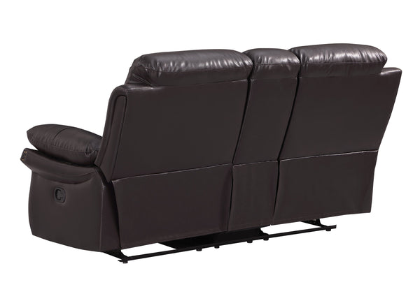 English Elm Global United Leather Air Reclining Console Loveseat with Lumbar Support, Stainless Steel Base, Plush Upholstery Brown B05777734