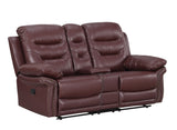 Leather Air Upholstered Reclining Console Loveseat With Fiber Back