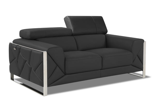 English Elm Global Top Grain Italian Leather Loveseat with 3-Layer High-Density Foam, Stainless Chrome Legs, Solid Wood Frame Dark Gray B05777941