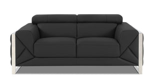 English Elm Global Top Grain Italian Leather Loveseat with 3-Layer High-Density Foam, Stainless Chrome Legs, Solid Wood Frame Dark Gray B05777941
