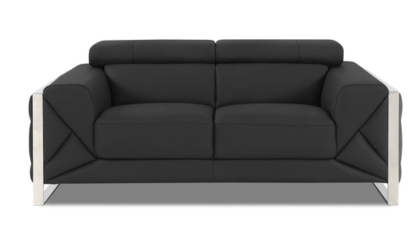 English Elm Global Top Grain Italian Leather Loveseat with 3-Layer High-Density Foam, Stainless Chrome Legs, Solid Wood Frame Dark Gray B05777941