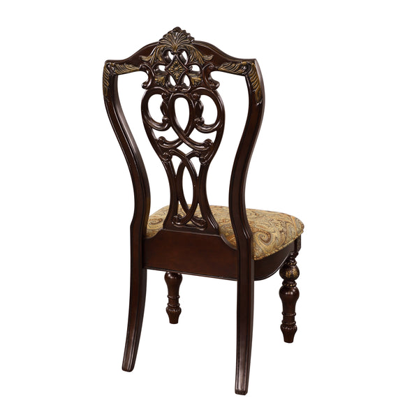English Elm Formal Catalonia 2pc Dining Chairs Dark Cherry with Gold Tipping, Jacquard Upholstery, Carved Shield Back Elegance B01178666