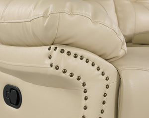 English Elm Global United Leather Air Reclining Console Loveseat with Lumbar Support, Stainless Steel Base, Plush Upholstery Beige B05777731