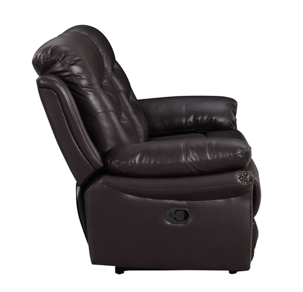 English Elm Global United Leather Air Reclining Console Loveseat with Lumbar Support, Stainless Steel Base, Plush Upholstery Brown B05777734