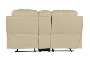 English Elm Global United Leather Air Reclining Console Loveseat with Lumbar Support, Stainless Steel Base, Plush Upholstery Beige B05777731