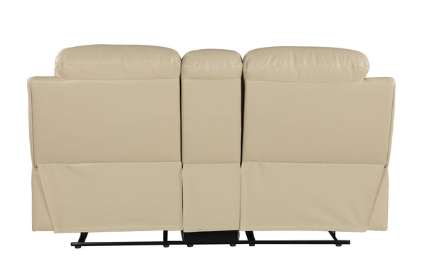 English Elm Global United Leather Air Reclining Console Loveseat with Lumbar Support, Stainless Steel Base, Plush Upholstery Beige B05777731