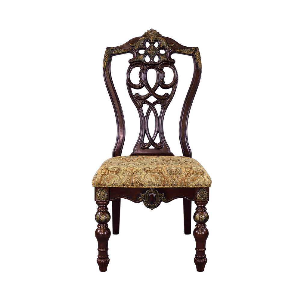 English Elm Formal Catalonia 2pc Dining Chairs Dark Cherry with Gold Tipping, Jacquard Upholstery, Carved Shield Back Elegance B01178666