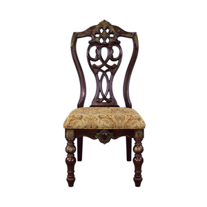 English Elm Formal Catalonia 2pc Dining Chairs Dark Cherry with Gold Tipping, Jacquard Upholstery, Carved Shield Back Elegance B01178666