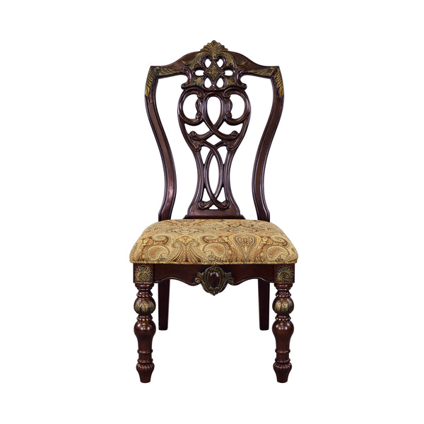 English Elm Formal Catalonia 2pc Dining Chairs Dark Cherry with Gold Tipping, Jacquard Upholstery, Carved Shield Back Elegance B01178666