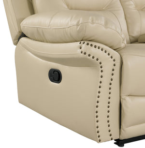English Elm Global United Leather Air Reclining Console Loveseat with Lumbar Support, Stainless Steel Base, Plush Upholstery Beige B05777731