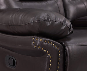 English Elm Global United Leather Air Reclining Console Loveseat with Lumbar Support, Stainless Steel Base, Plush Upholstery Brown B05777734