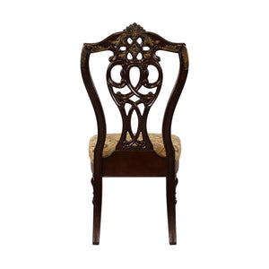 English Elm Formal Catalonia 2pc Dining Chairs Dark Cherry with Gold Tipping, Jacquard Upholstery, Carved Shield Back Elegance B01178666