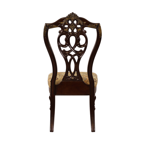 English Elm Formal Catalonia 2pc Dining Chairs Dark Cherry with Gold Tipping, Jacquard Upholstery, Carved Shield Back Elegance B01178666