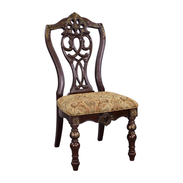 English Elm Formal Catalonia 2pc Dining Chairs Dark Cherry with Gold Tipping, Jacquard Upholstery, Carved Shield Back Elegance B01178666