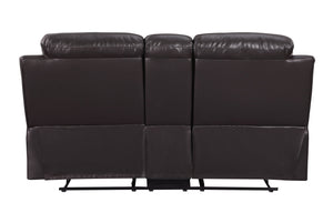 English Elm Global United Leather Air Reclining Console Loveseat with Lumbar Support, Stainless Steel Base, Plush Upholstery Brown B05777734