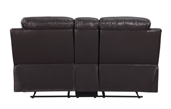 English Elm Global United Leather Air Reclining Console Loveseat with Lumbar Support, Stainless Steel Base, Plush Upholstery Brown B05777734