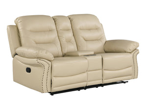 English Elm Global United Leather Air Reclining Console Loveseat with Lumbar Support, Stainless Steel Base, Plush Upholstery Beige B05777731