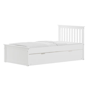 English Elm White Twin Trundle Bed Solid Wood, Heavy-Duty Malibu Frame with Space-Saving Pull-Out Trundle Bed B03778714