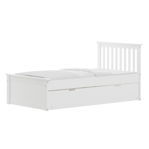 English Elm White Twin Trundle Bed Solid Wood, Heavy-Duty Malibu Frame with Space-Saving Pull-Out Trundle Bed B03778714