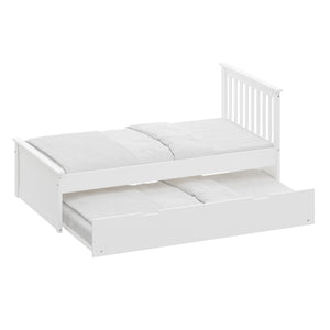 English Elm White Twin Trundle Bed Solid Wood, Heavy-Duty Malibu Frame with Space-Saving Pull-Out Trundle Bed B03778714