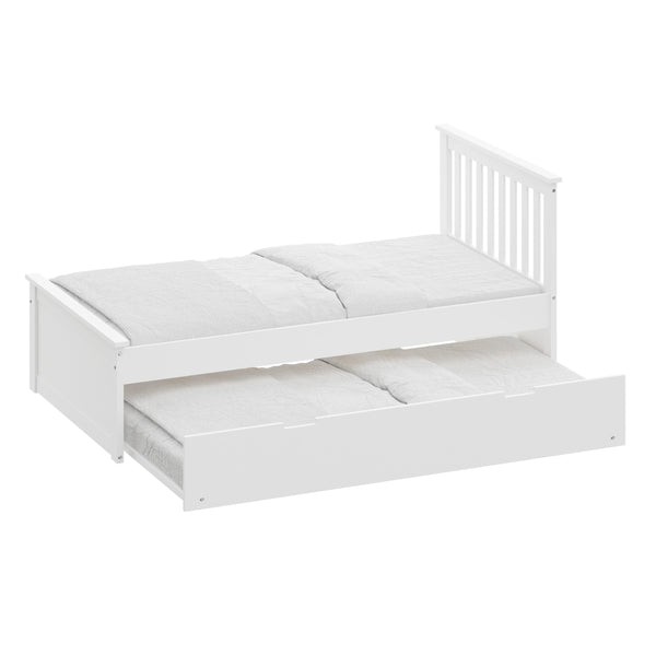 English Elm White Twin Trundle Bed Solid Wood, Heavy-Duty Malibu Frame with Space-Saving Pull-Out Trundle Bed B03778714