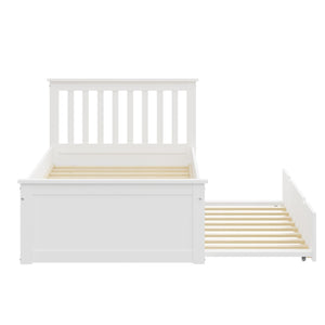 English Elm White Twin Trundle Bed Solid Wood, Heavy-Duty Malibu Frame with Space-Saving Pull-Out Trundle Bed B03778714