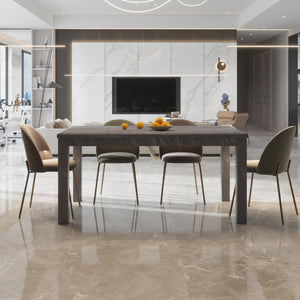 English Elm Albany Solid Wood Dining Table 63" for 6 — Durable Brazilian Craftsmanship, Natural Grain Elegance Gray B03778716