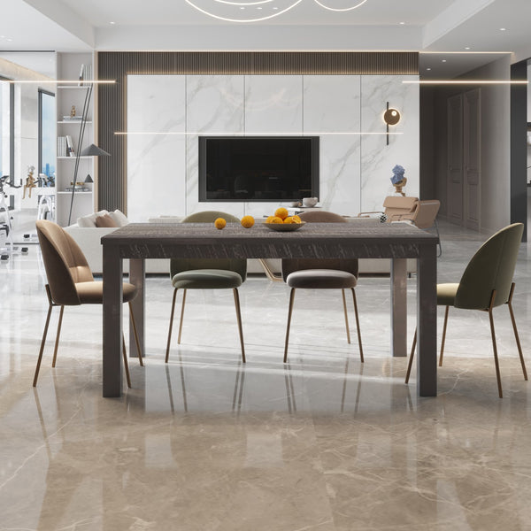 English Elm Albany Solid Wood Dining Table 63" for 6 — Durable Brazilian Craftsmanship, Natural Grain Elegance Gray B03778716