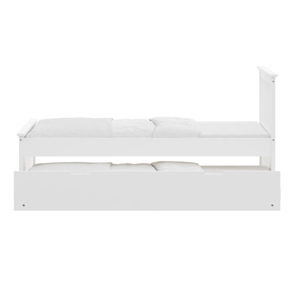 English Elm White Twin Trundle Bed Solid Wood, Heavy-Duty Malibu Frame with Space-Saving Pull-Out Trundle Bed B03778714