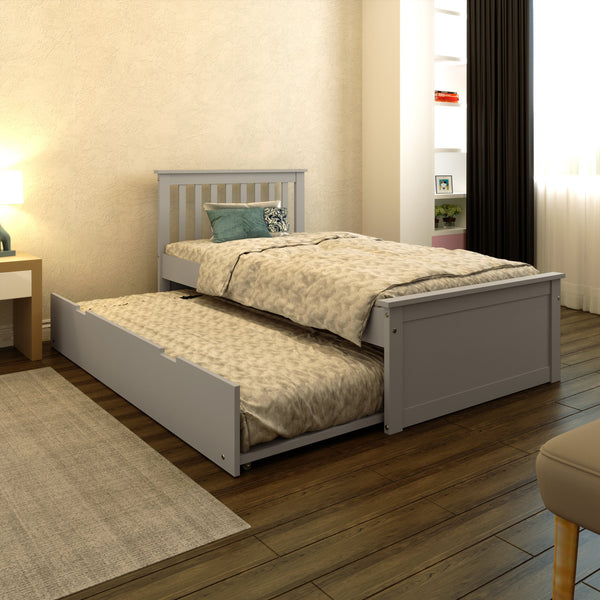 English Elm Gray Twin Trundle Bed Solid Wood White Finish – Durable Space-Saving Kids Bed with Pull-Out Guest Mattress (Made in Brazil) B03778715