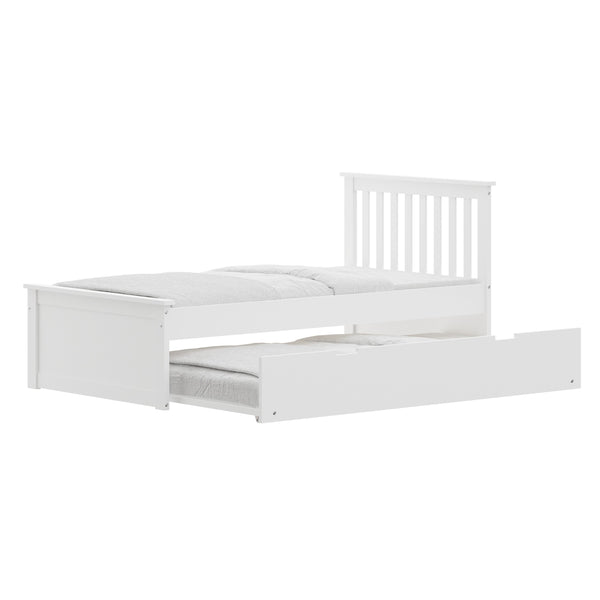 English Elm White Twin Trundle Bed Solid Wood, Heavy-Duty Malibu Frame with Space-Saving Pull-Out Trundle Bed B03778714