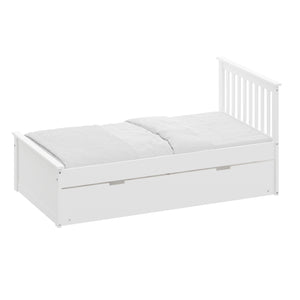 English Elm White Twin Trundle Bed Solid Wood, Heavy-Duty Malibu Frame with Space-Saving Pull-Out Trundle Bed B03778714