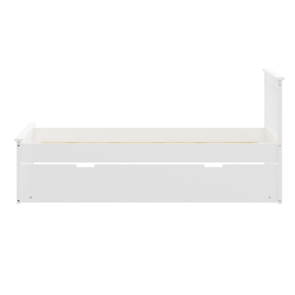 English Elm White Twin Trundle Bed Solid Wood, Heavy-Duty Malibu Frame with Space-Saving Pull-Out Trundle Bed B03778714