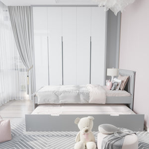English Elm Gray Twin Trundle Bed Solid Wood White Finish – Durable Space-Saving Kids Bed with Pull-Out Guest Mattress (Made in Brazil) B03778715
