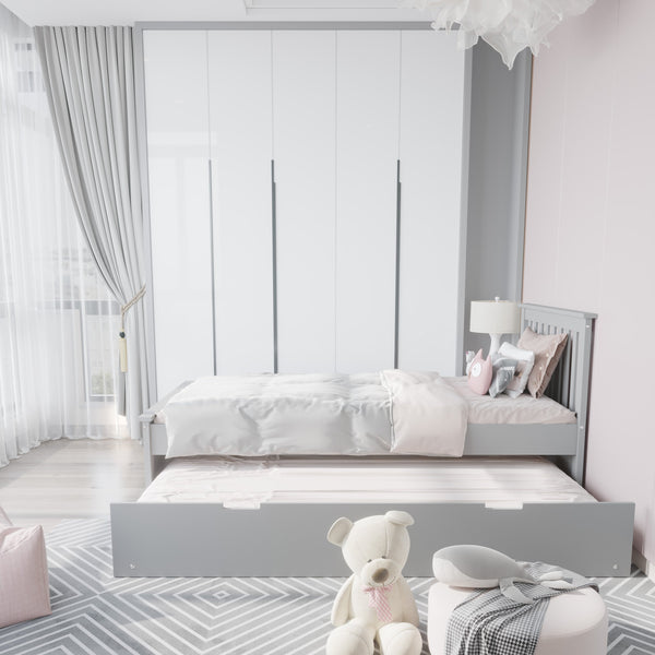 English Elm Gray Twin Trundle Bed Solid Wood White Finish – Durable Space-Saving Kids Bed with Pull-Out Guest Mattress (Made in Brazil) B03778715