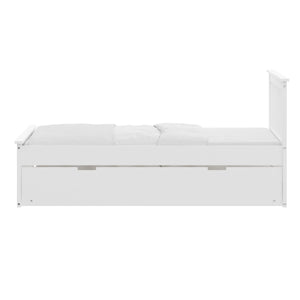 English Elm White Twin Trundle Bed Solid Wood, Heavy-Duty Malibu Frame with Space-Saving Pull-Out Trundle Bed B03778714